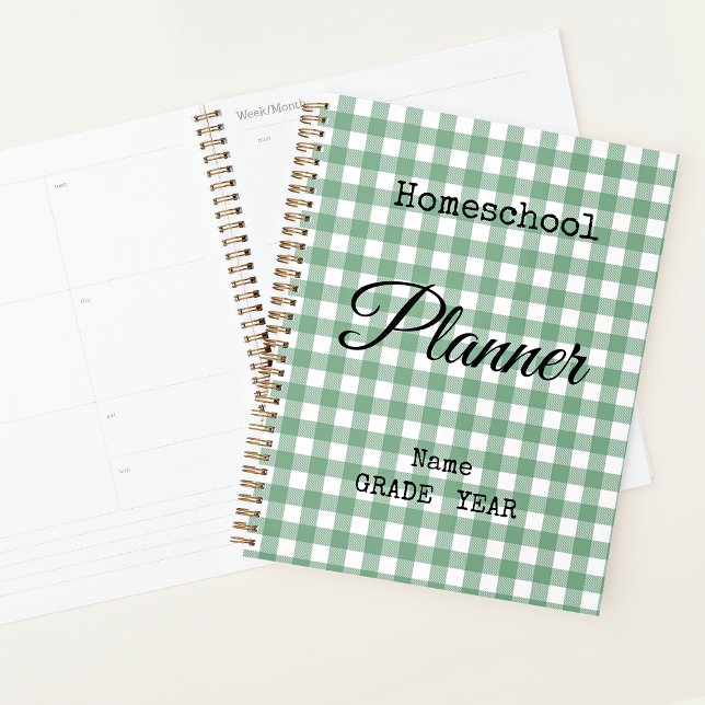 Cahier de planification spirale Gingham vert pour  (Créateur téléchargé)