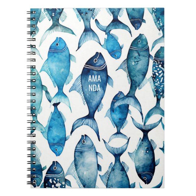 Cahier de poissons bleus et marines | École de mer (Devant)