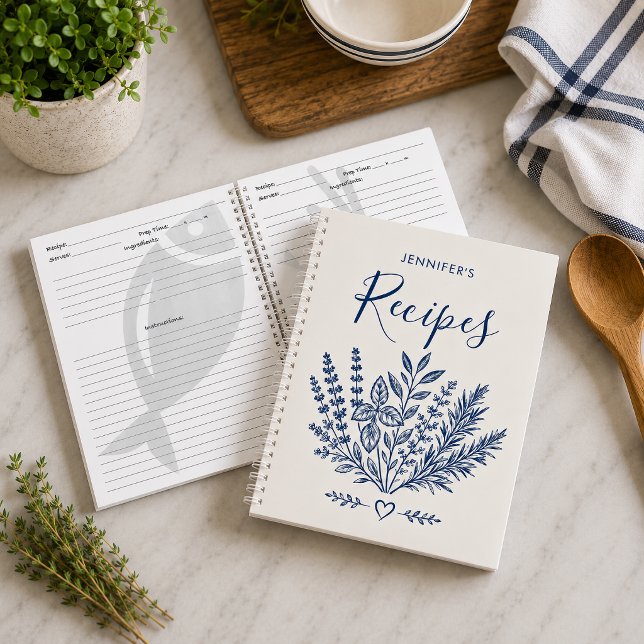 Cahier de recettes de famille moderne blanc cassé (Preserve your favorite family recipes in style with this personalized recipe journal)