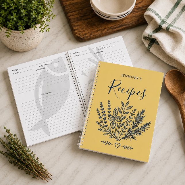 Cahier de recettes de famille moderne jaune et bla (Preserve your favorite family recipes in style with this personalized recipe journal
)