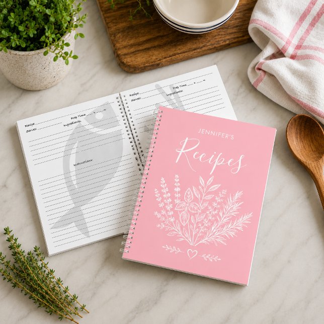 Cahier de recettes de famille rose clair moderne (Preserve your favorite family recipes in style with this personalized recipe journal. )