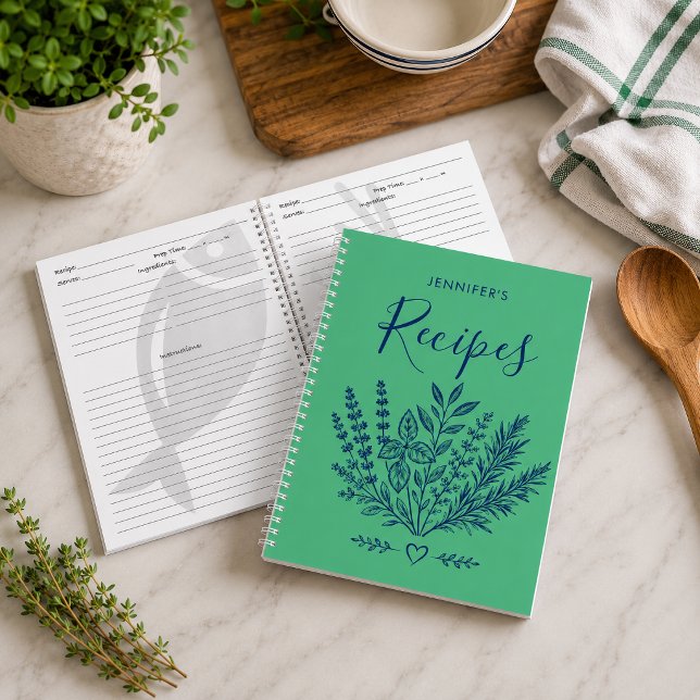 Cahier de recettes de famille vert Kelly moderne (Preserve your favorite family recipes in style with this personalized recipe journal. )