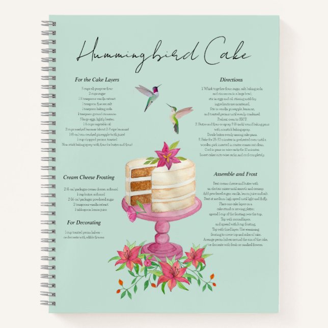 Cahier de recettes de gâteau aux colibris (Devant)