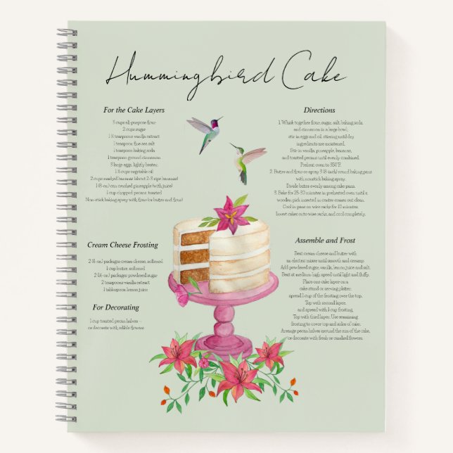 Cahier de recettes de gâteau aux colibris (Devant)