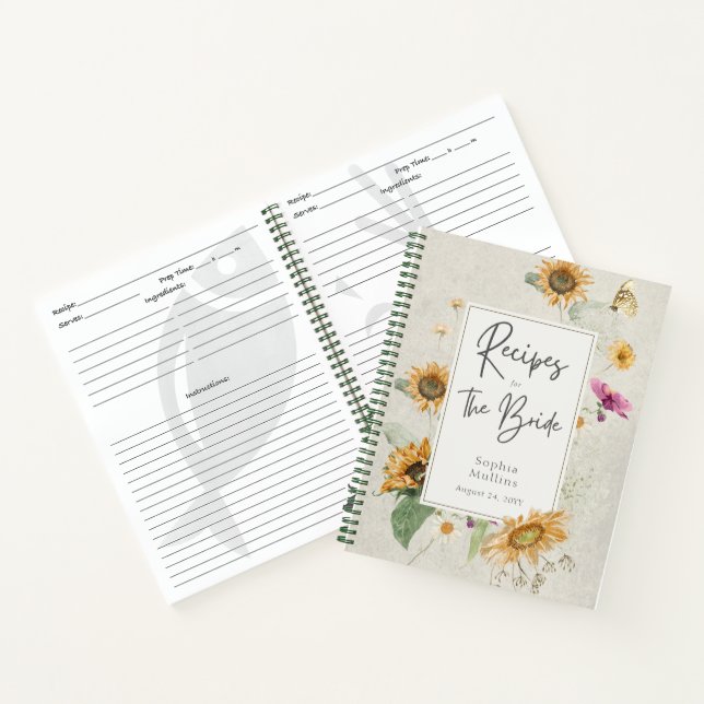 Cahier de recettes de mariage avec tournesols vint (Intérieur)