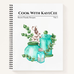 Cahier de recettes en verre bleu aquarelle et couv