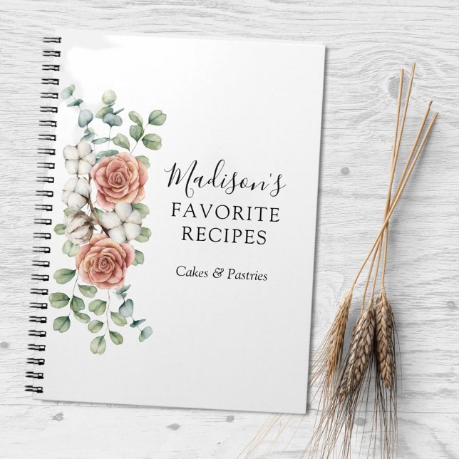 Cahier de recettes Fleur de rose aquarelle Feuille (In situ)