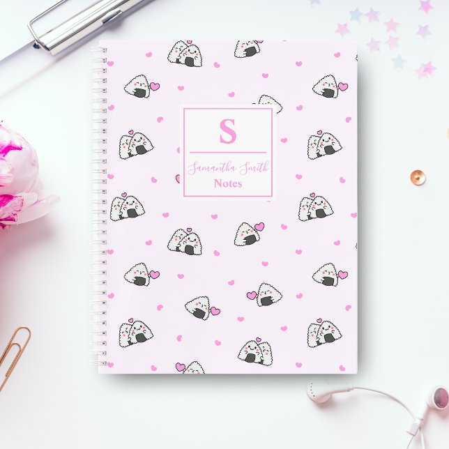 Cahier de rentrée scolaire monogramme rose mignon  (Créateur téléchargé)