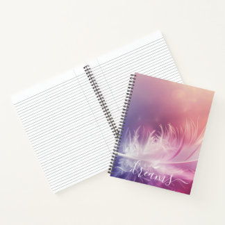 Cahier de rêves personnalisé à plume blanche douce