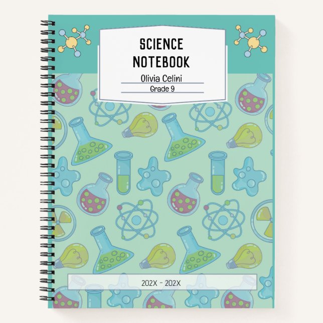 Cahier de sciences ludique jaune doux personnalisé (Devant)