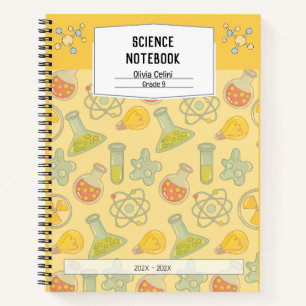 Cahier de sciences ludique jaune doux personnalisé
