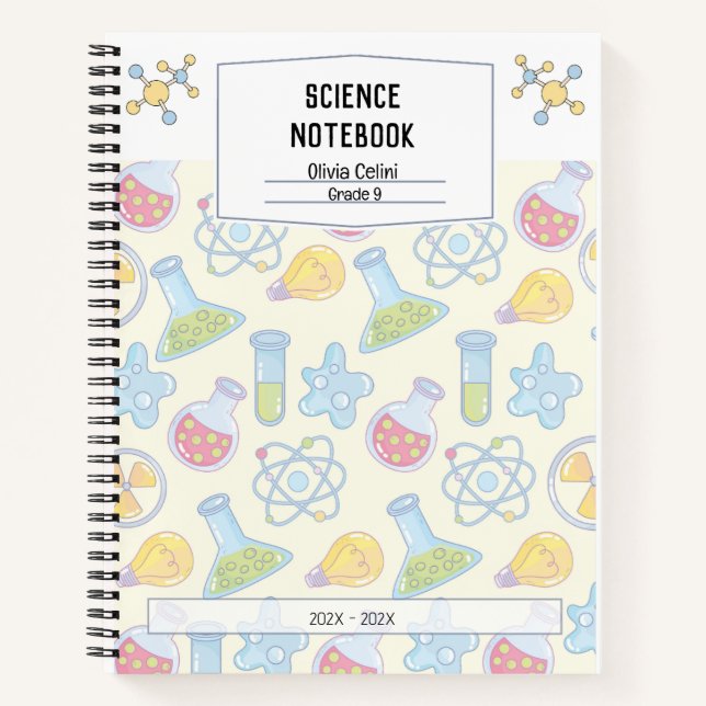 Cahier de sciences ludique jaune doux personnalisé (Devant)
