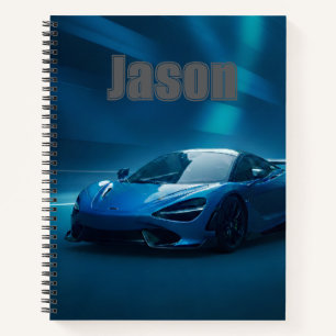 Cahier de voiture de sport bleue, avec votre nom d