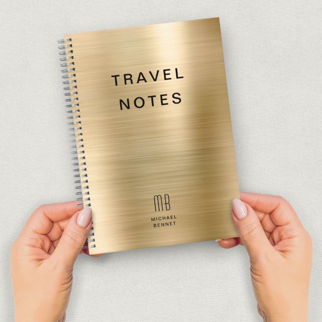 Cahier de voyage élégant monogramme or faux (Elegant Monogram Faux Gold Travel Notebook)