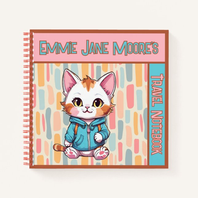 Cahier de voyage pour enfants avec un joli chat (Devant)