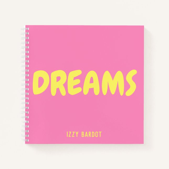 Cahier Dreams Rose Chaud et Jaune avec Nom (Devant)