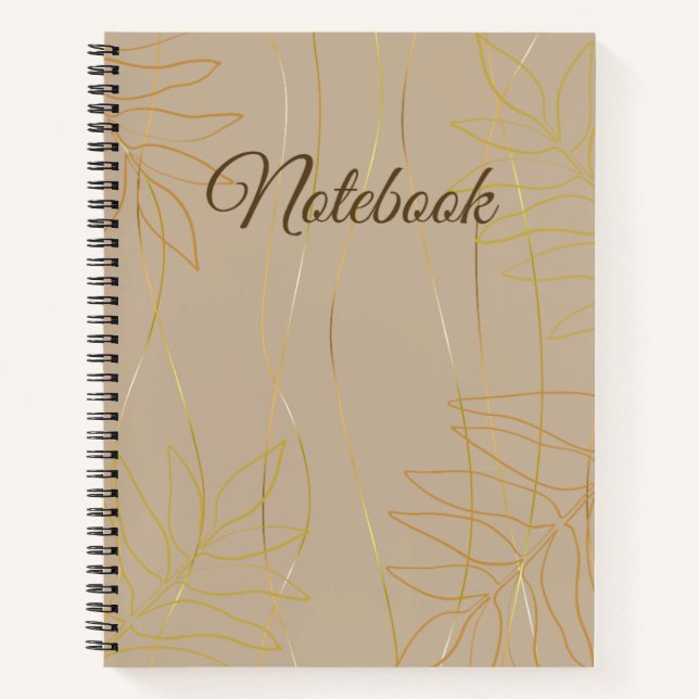 Cahier Élégant Beige et Feuille d'Or (Devant)