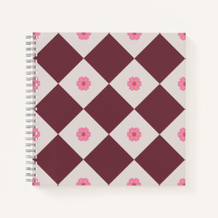 Cahier élégant en burgundy et gris à motif floral 
