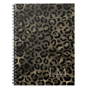 Cahier élégant monogrammé marron doré léopard