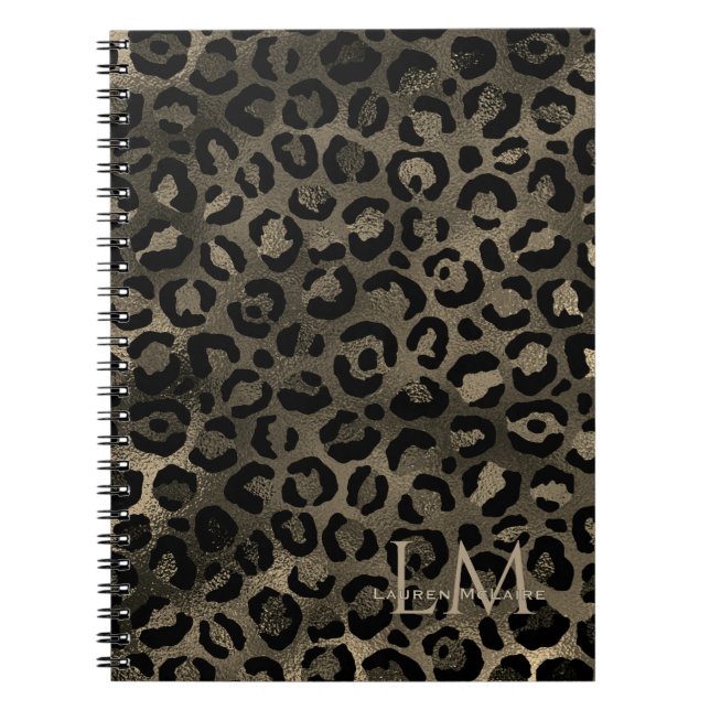 Cahier élégant monogrammé marron doré léopard (Devant)