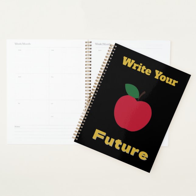 Cahier Élégant Pomme Rouge – Texte Doré sur Fond N (Devant avec enveloppe)