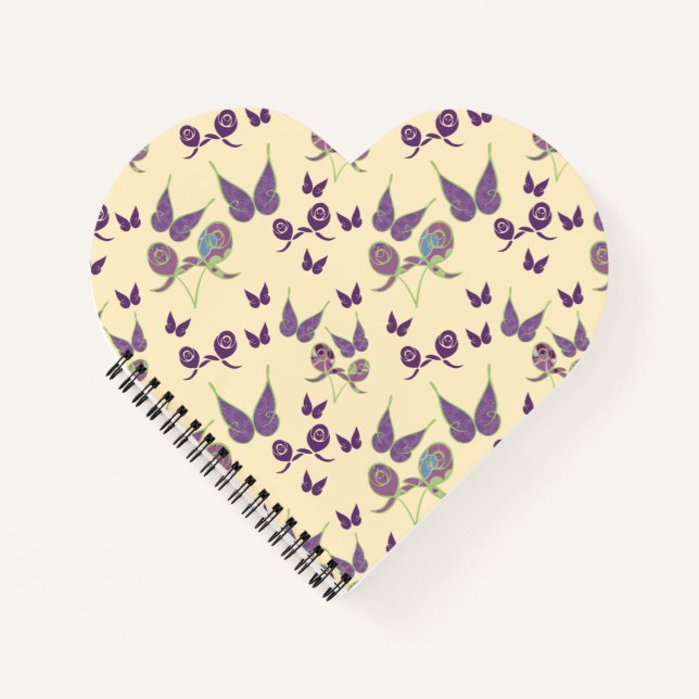 Cahier en forme de cœur en crème avec papillon de  (Devant)