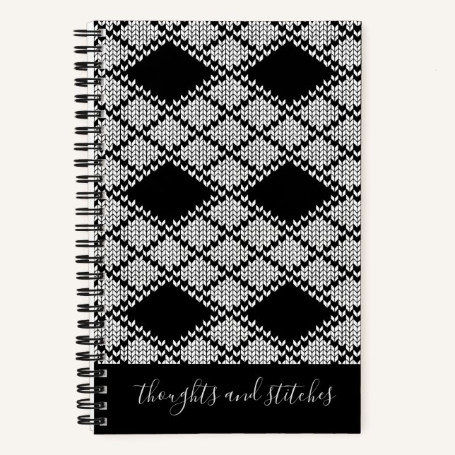Cahier en tricot ARGYLE NOIR 5.5x8.5 + Texte (Recto)