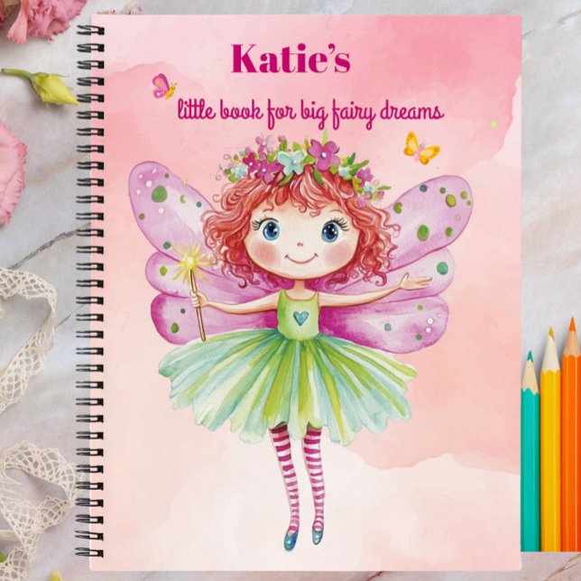 Cahier Fée Rose Écrire Dessiner Pour Filles (Personalized pink fairy journal, for girls, custom notebook, story writing and drawing)