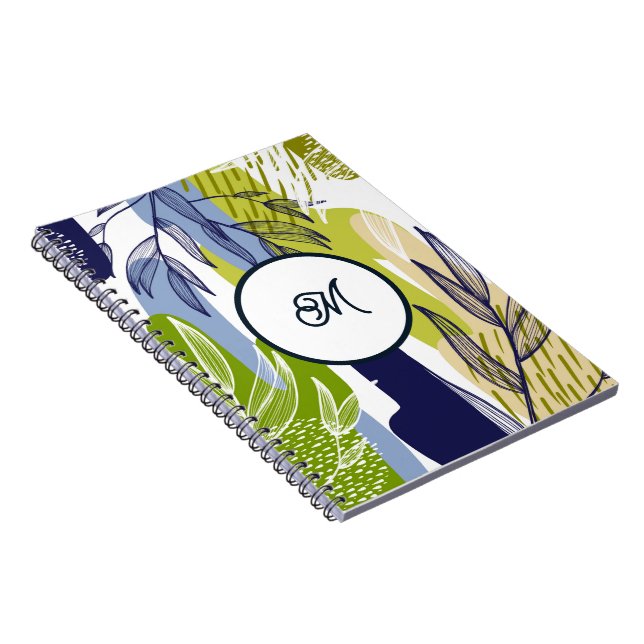 Cahier Feuilles Vert Lime Navy Bohème (Côté Droit)