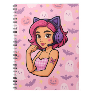 Cahier Fille Gamer Halloween Rose   Fantômes Kawai