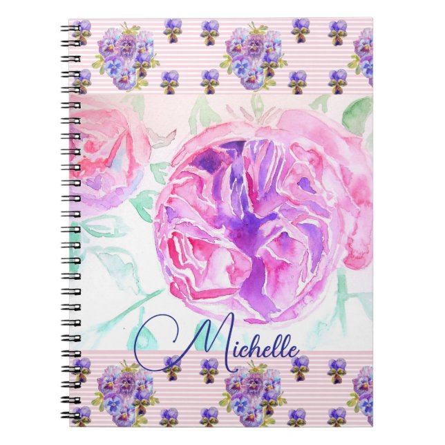 Cahier Fille Lilas Aquarelle Rose Rose Pâle (Devant)