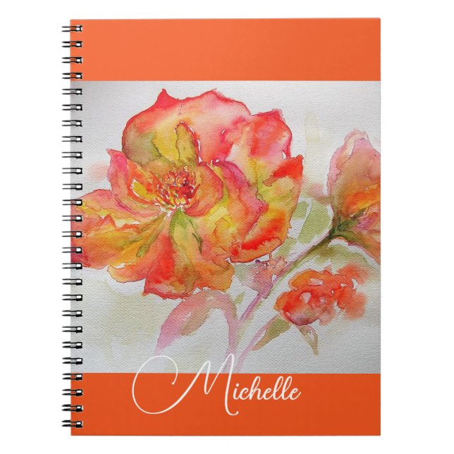 Cahier Fille Orange Rose Aquarelle Abricot (Devant)