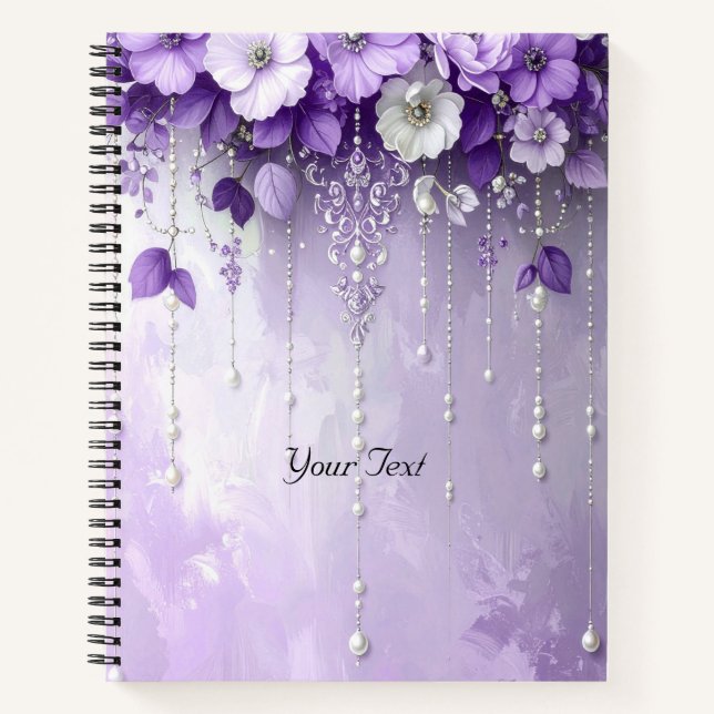 Cahier Fleurs Violettes avec Perles Pendantes (Devant)