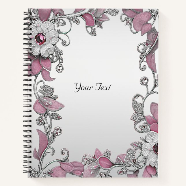 Cahier floral argent rose blanc (Devant)