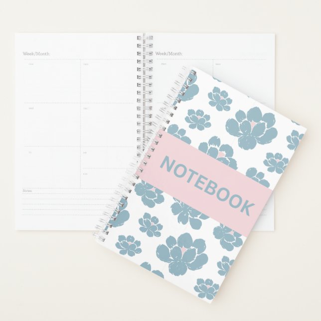 Cahier floral bleu élégant (Devant avec enveloppe)