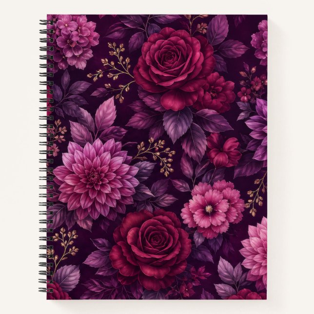 Cahier floral élégant bordeaux et prune (Devant)