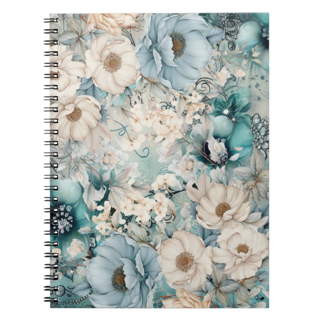 Cahier floral élégant pastel sarcelle (Devant)
