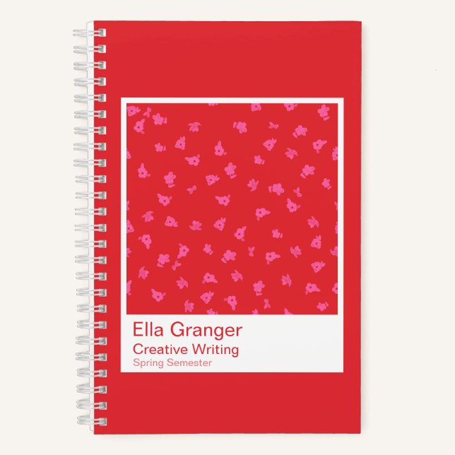 Cahier floral rouge et rose (Recto)