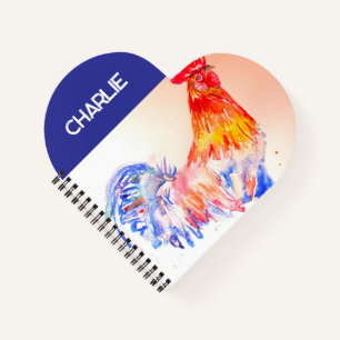 Cahier Garçons Enfants Poulet Aquarelle Coq Oiseau