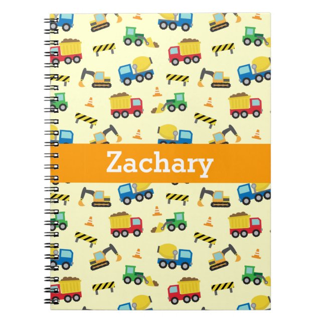 Cahier Garçons Motif Véhicules de Construction (Devant)