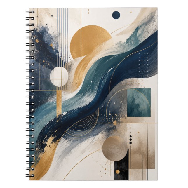 Cahier Géométrique à Vagues Abstraites Élégant (Devant)