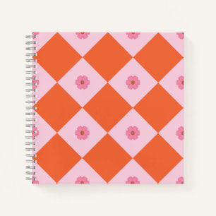 Cahier géométrique floral corail et rose élégant