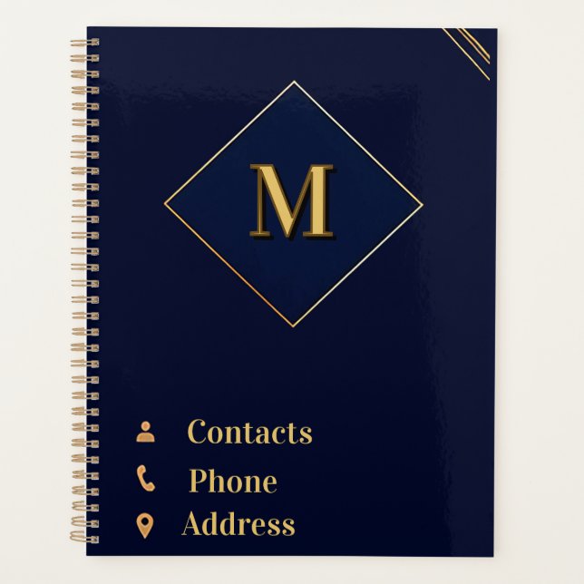 🔷 Cahier géométrique Navy Gold avec icônes de con (Devant)