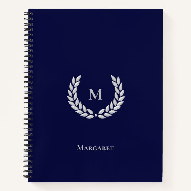 Cahier Gris argent Monogramme & Laurier sur fond B (Devant)