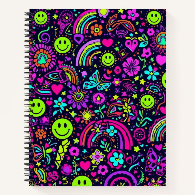 Cahier Groovy Psychedelic Smiley Face - Rétro 70 (Devant)