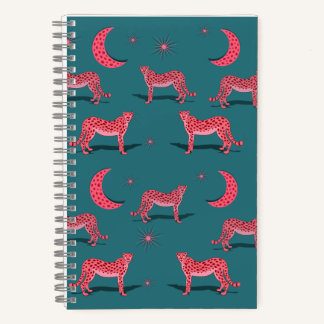 Cahier Guépard Boho Sarcelle et Lune Rose