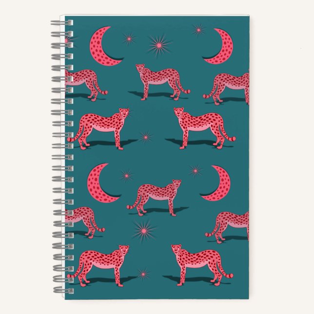Cahier Guépard Boho Sarcelle et Lune Rose (Recto)