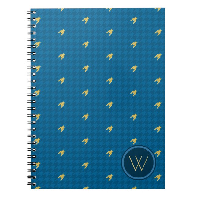 Cahier Houndstooth Bleu avec Accent Doré (Devant)