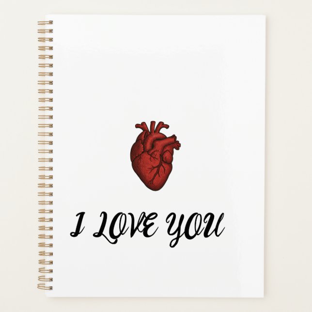 Cahier "JE T'AIME" avec illustrations d'un cœur an (Devant)