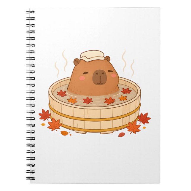 Cahier joli capybara automne onsen feuille d'érabl (Devant)